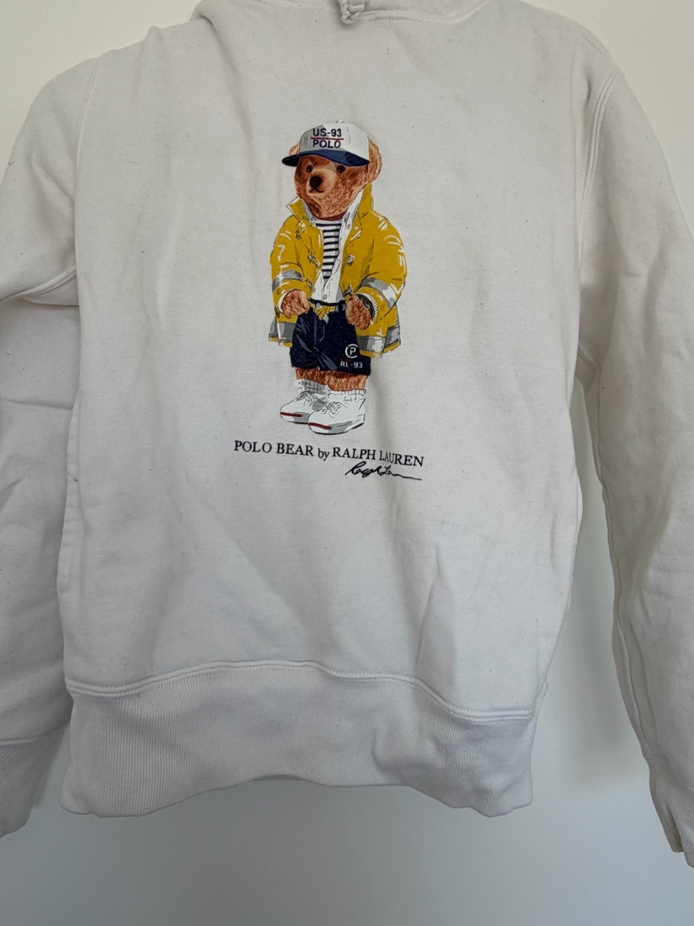 Ralph Lauren White Crewneck Sweatshirt with Polo Bear Graphic in Yellow Jacket